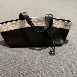 Vtg Furla east west bag in dark chocolate brown and Cream